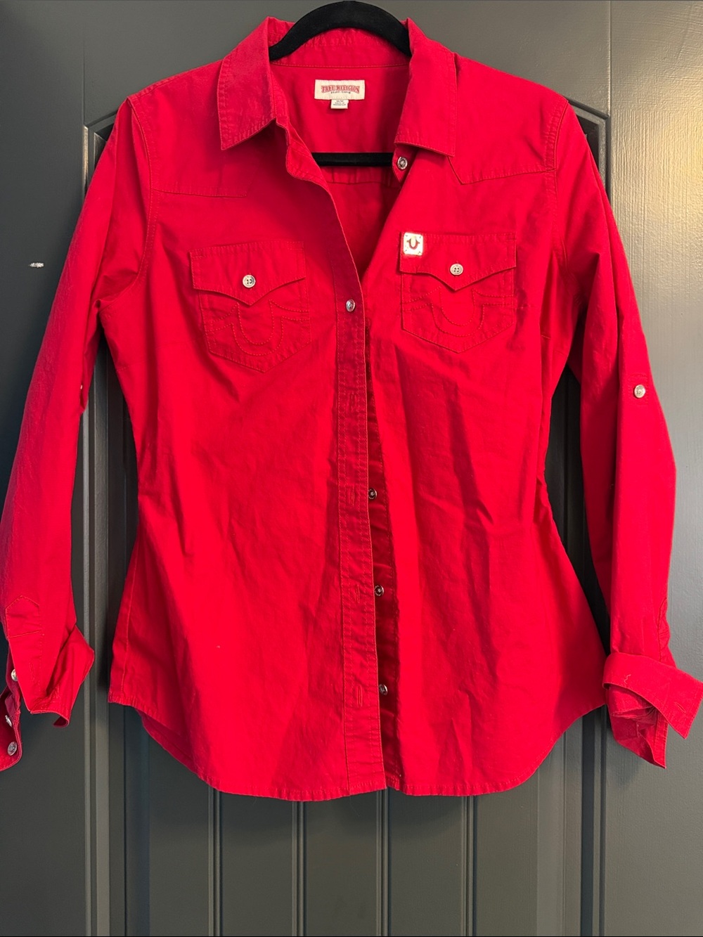True Religion Women's Red Snap-Front Shirt
